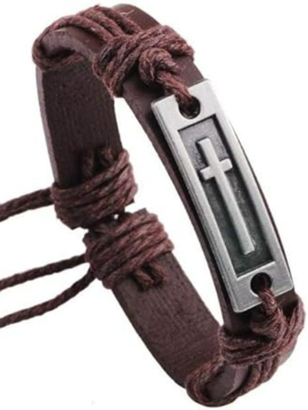 NEW Metal Cross with‎ Leather Bracelet Alloy Religious Jewelry for Women or Men